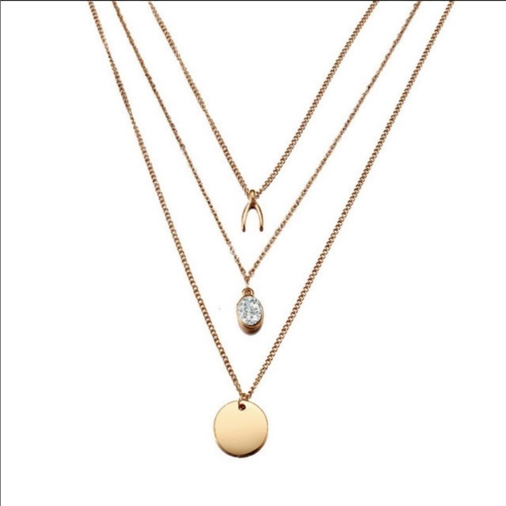 Multilayered Necklace Wish bone Zinc Alloy